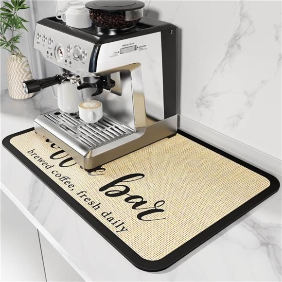 Coffee Bar Mat | Stain-absorbent with waterproof rubber backing | Coffee 19"x12" - Picture 3 of 8
